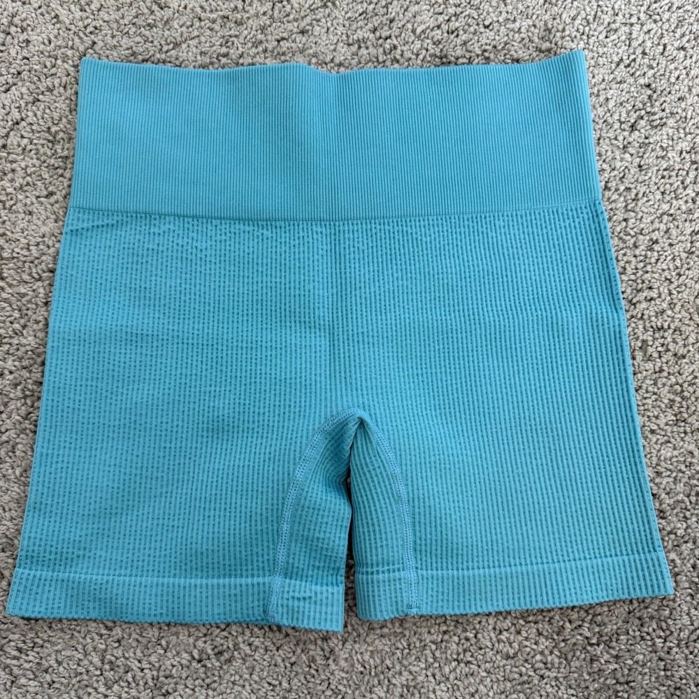 Colsie Womens Medium Teal Blue Seamless Ribbed Lounge Shorts High Rise